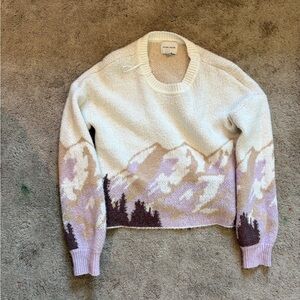 Pink Rose Cream and Purple Crew Neck Sweater